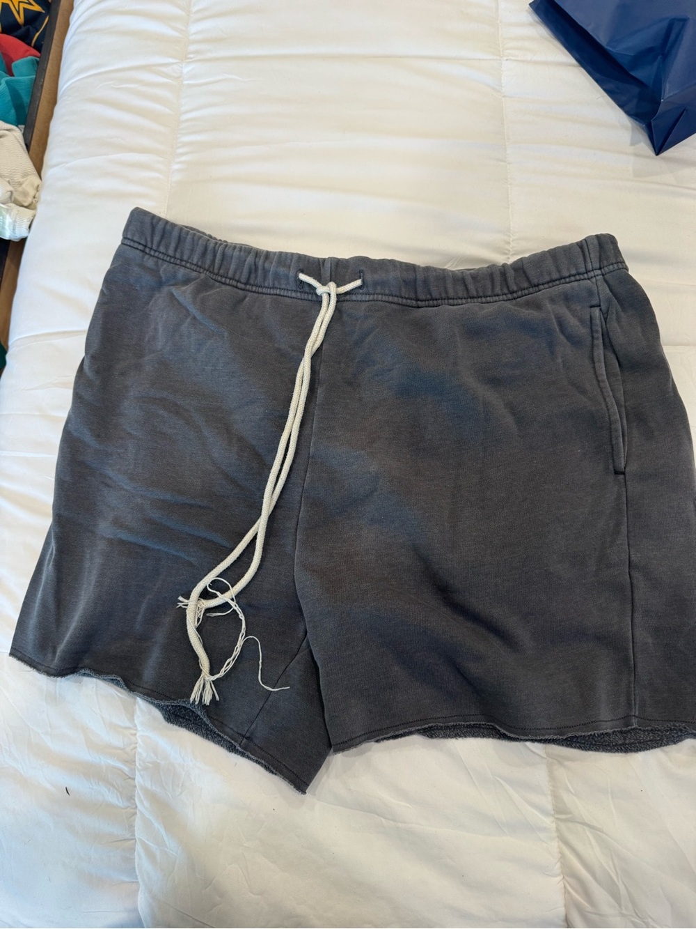 No Boundaries Men's Charcoal Drawstring Athletic Shorts with White Cord